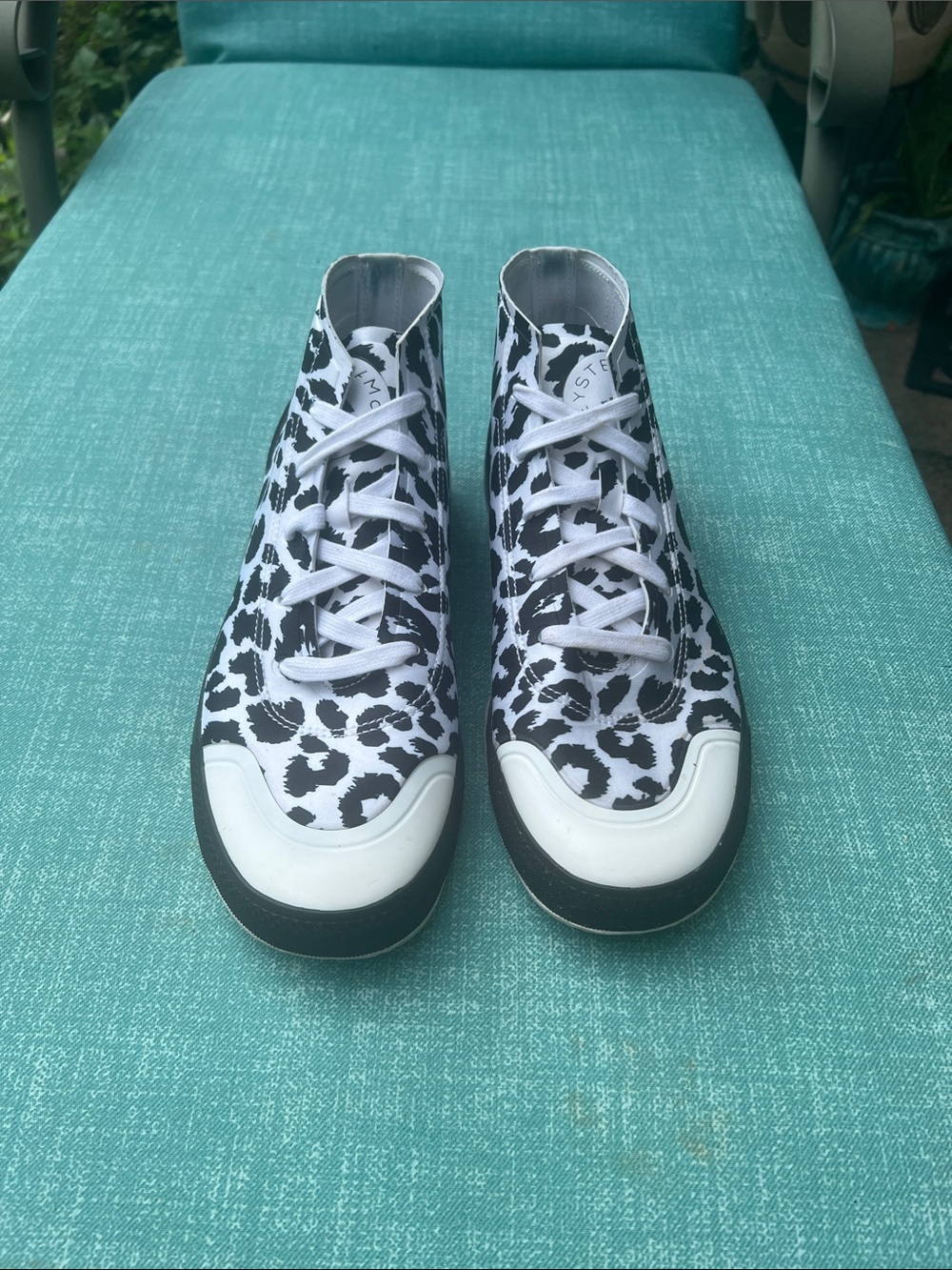 Adidas by Stella McCartney Black & White Leopard High-Top Sneakers size 91/2 US